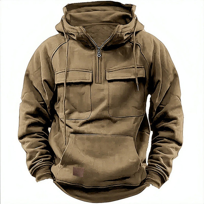 Sweat à capuche homme – Coupe oversize – Coton doux – Demi-zip – Poches utilitaires