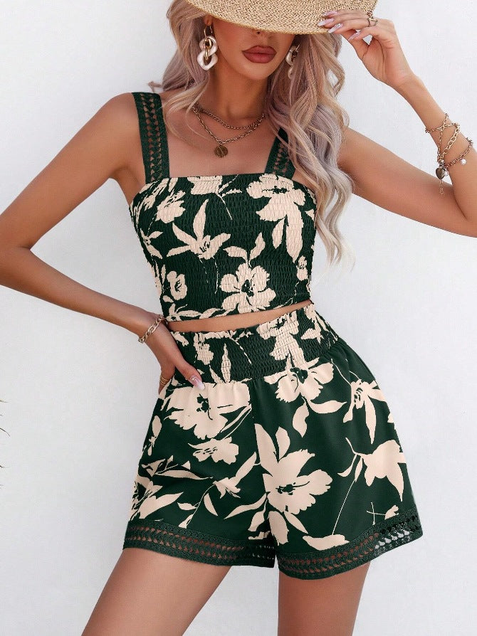 Ensemble Femme Débardeur et Short – Coton Léger – Imprimé Fleuri – Coupe Décontractée