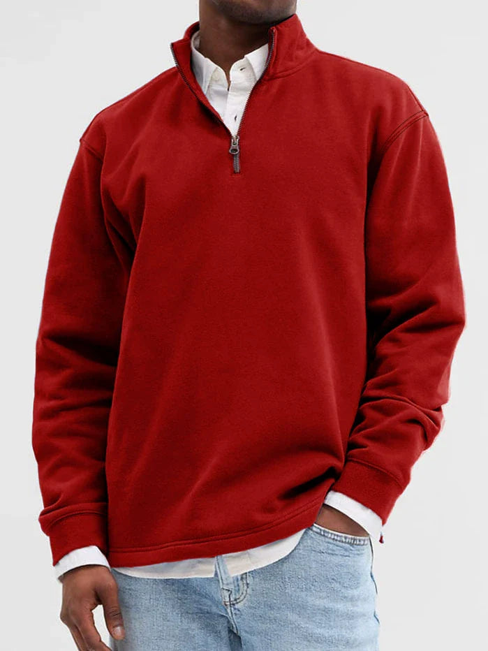 Sweatshirt homme – Coupe décontractée – Coton doux – Col zippé – Finitions côtelées