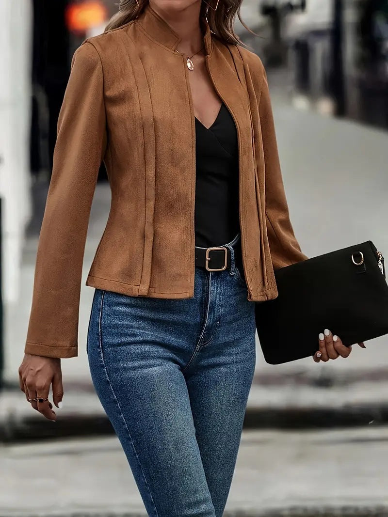 Veste femme – Coupe slim – Laine mélangée – Col droit – Ouverture sans fermeture