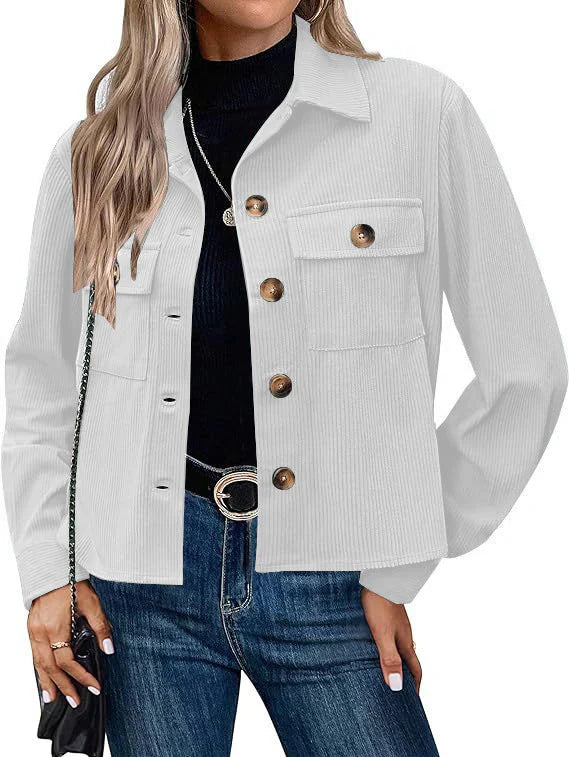 Veste utilitaire femme – Coupe décontractée – Texture côtelée – Boutonnage frontal