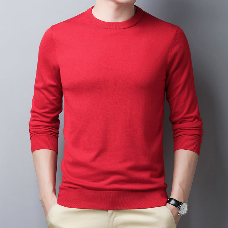 T-shirt manches longues homme – Coupe slim – Laine soie – Col rond côtelé