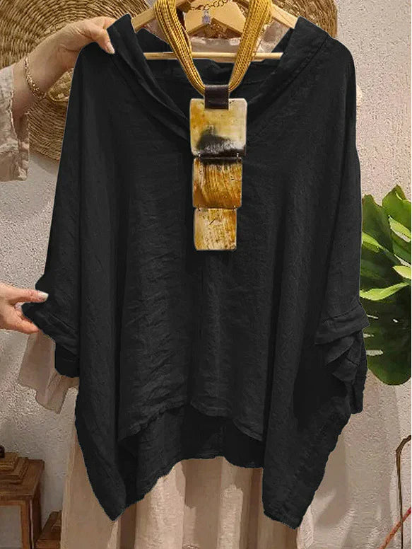 Blouse femme – Linnen – Coupe oversize – Capuche – Longue – Style décontracté