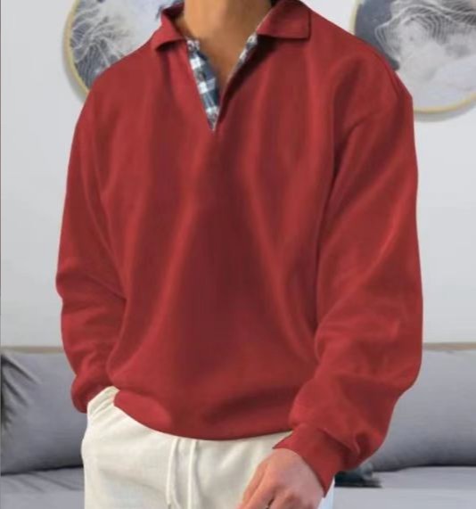 Sweatshirt homme – Coupe ample – Col V à revers – Maille douce – Détails superposés