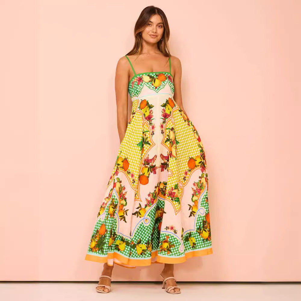 Robe midi femme – Bretelles fines – Corsage smocké – Coupe évasée fluide