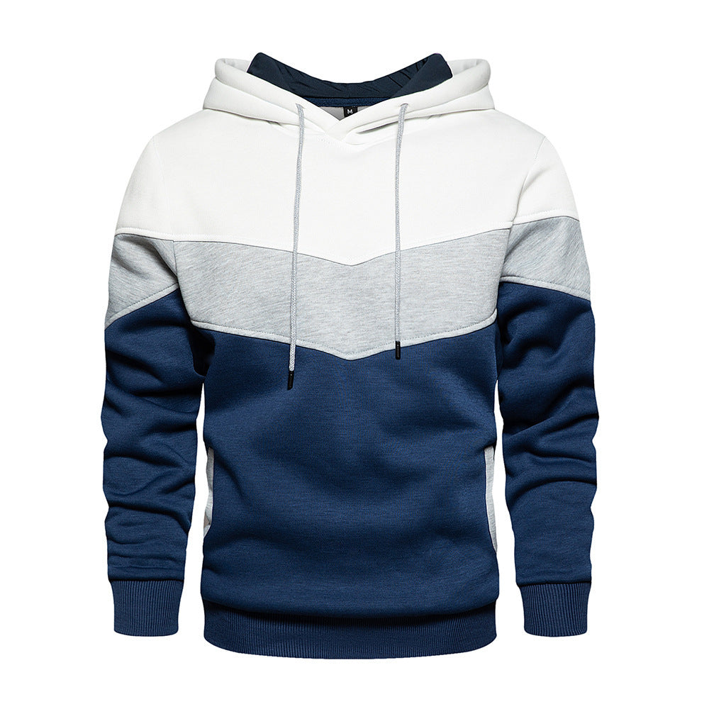 Sweat à capuche homme – Coton mélangé – Coupe ample – Motif colorblock chevron