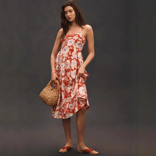 Robe Longue Femme – Coupe Évasée – Col Halter – Imprimé Fleuri – Tissu Léger