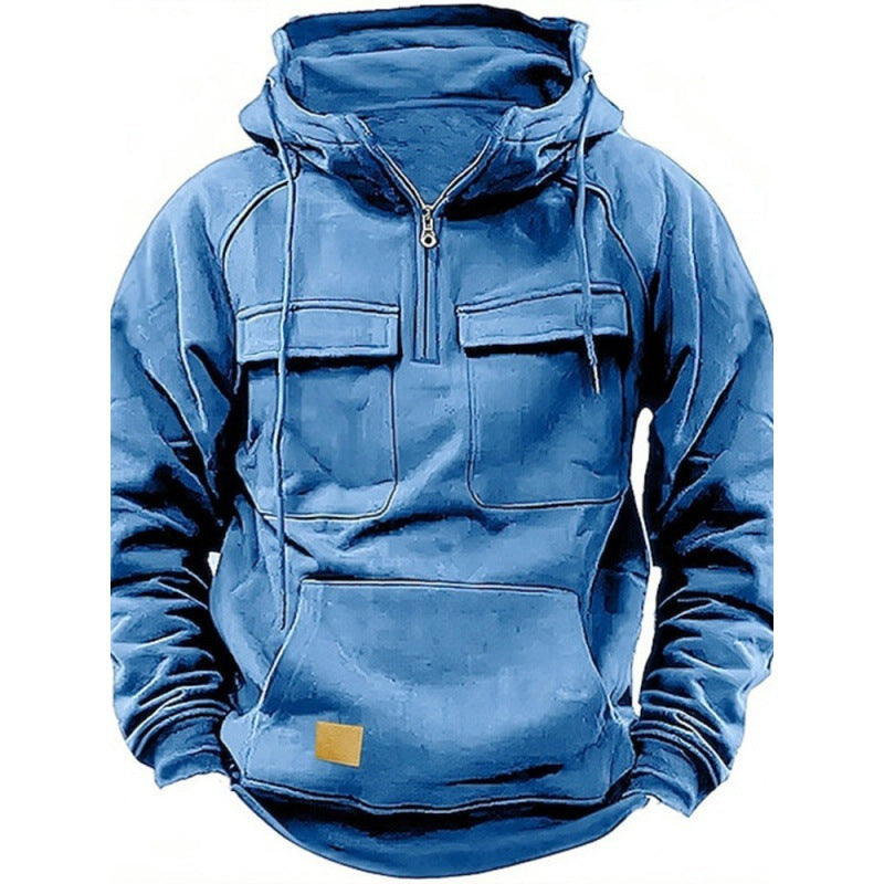 Sweat à capuche homme – Coupe oversize – Coton doux – Demi-zip – Poches utilitaires