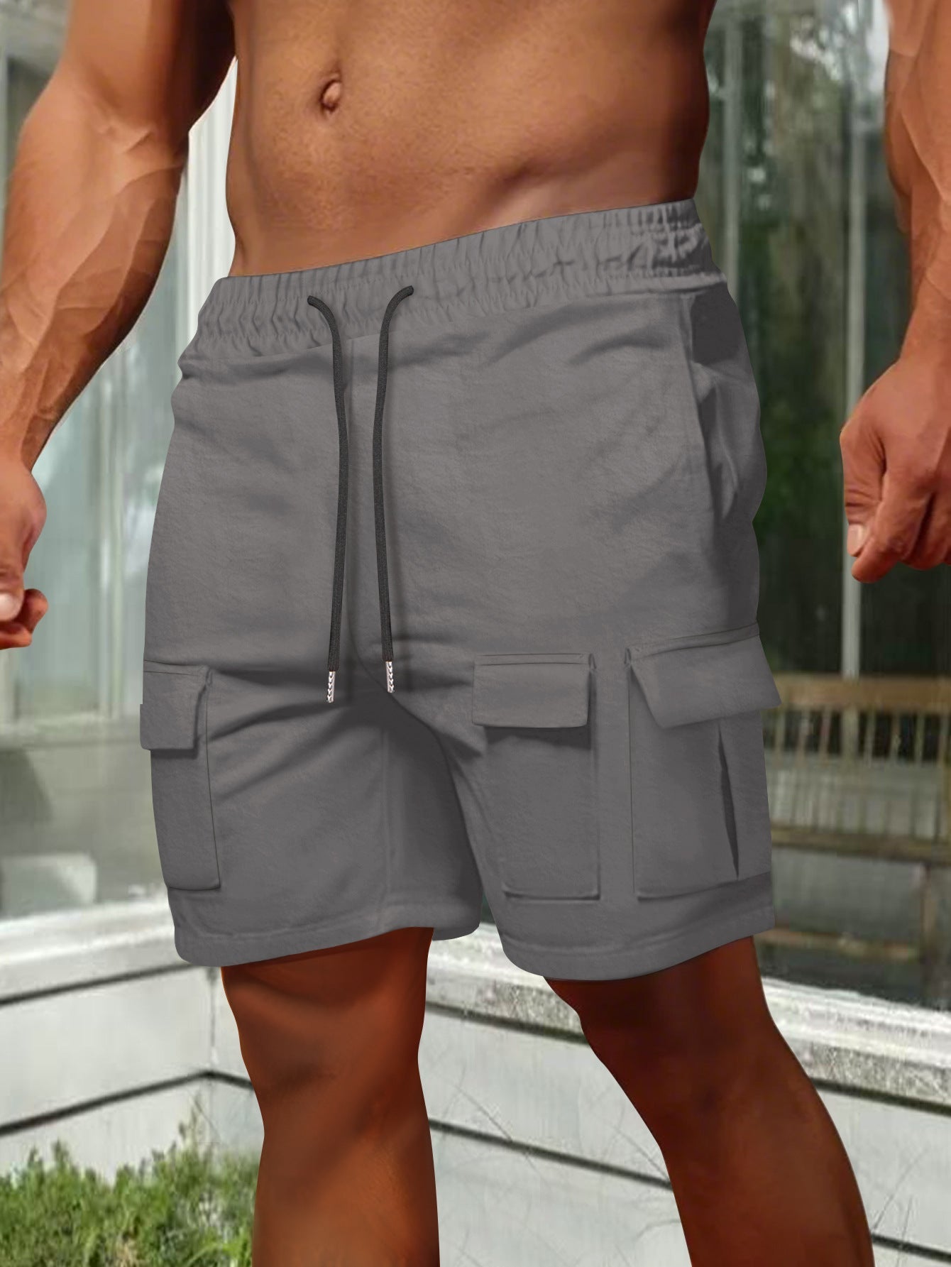 Short cargo homme – Coupe décontractée – Tissu respirant – Taille élastique – Poches utilitaires