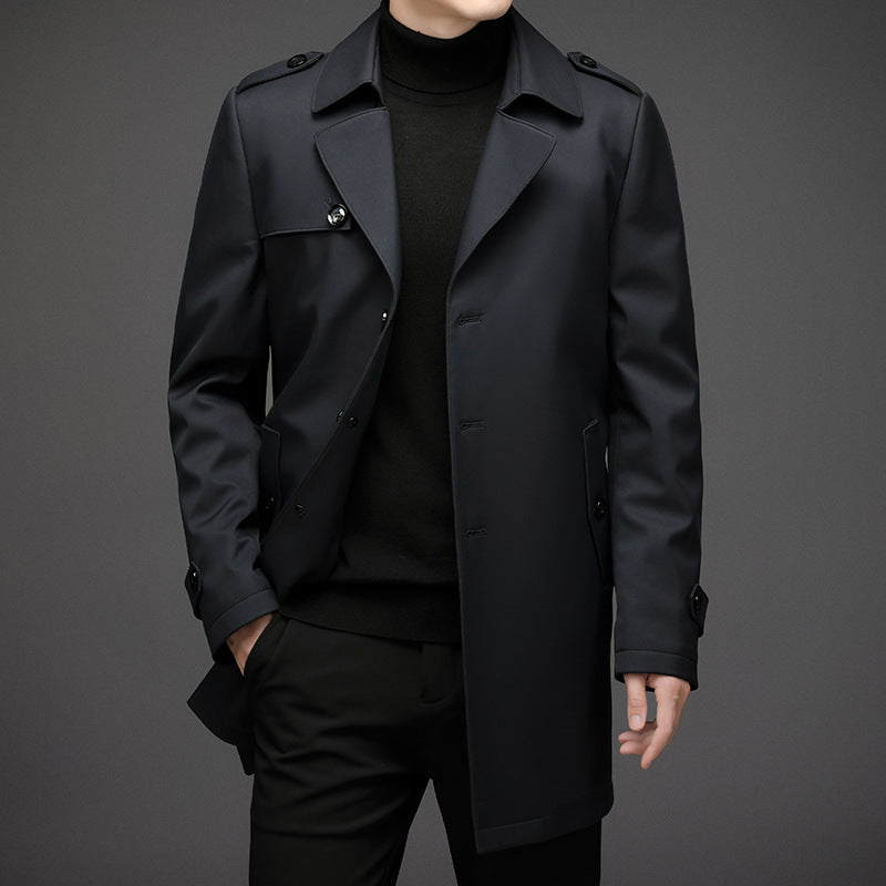 Veste mi-longue homme – Coupe ajustée – Col à revers – Épaules à pattes – Déperlante