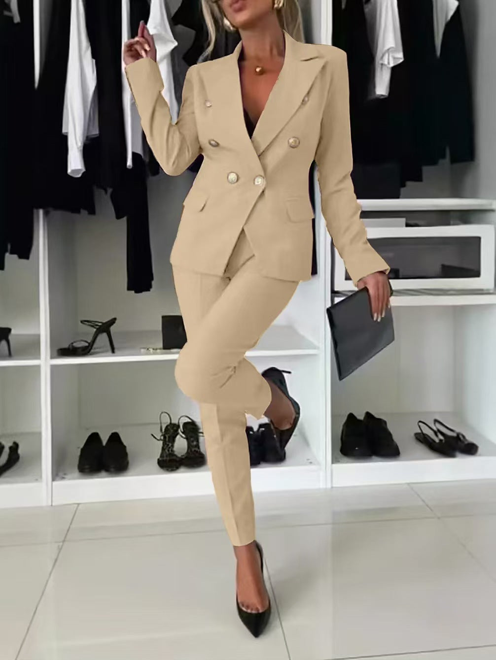 Veste blazer femme – Coupe slim – Double boutonnage – Revers tailleur – Style habillé