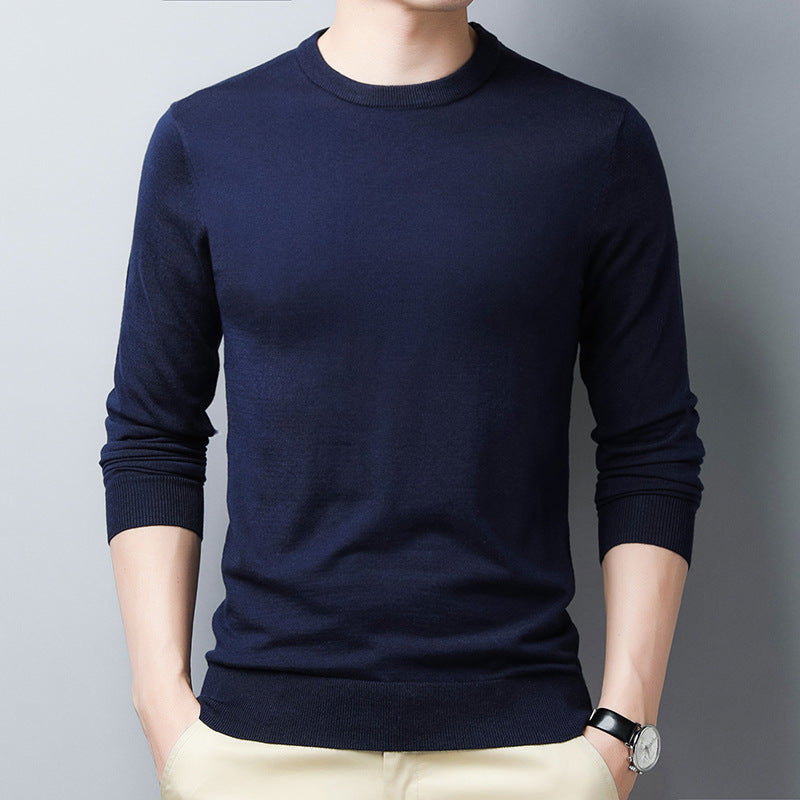 T-shirt manches longues homme – Coupe slim – Laine soie – Col rond côtelé