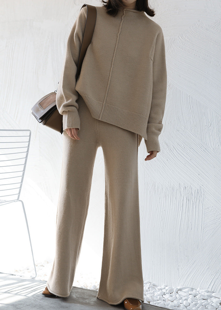 Ensemble Femme Décontracté – Pull Oversize en Laine – Pantalon Large Fluide