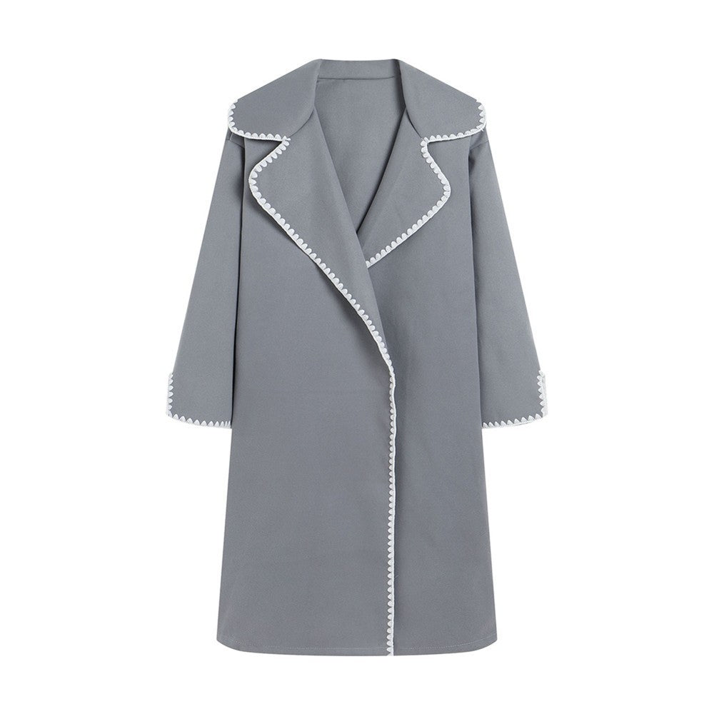 Veste coupe-vent femme – Coupe oversize – Laine – Longueur mi-cuisse – Broderie coquillage