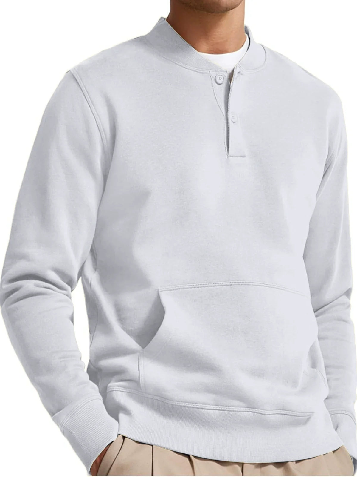 Sweatshirt homme – Coupe droite – Col boutonné – Poche kangourou – Coton doux