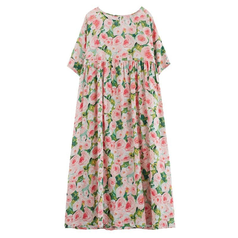 Robe longue femme – imprimé fleuri – coupe ample – manches trois-quarts – fluide