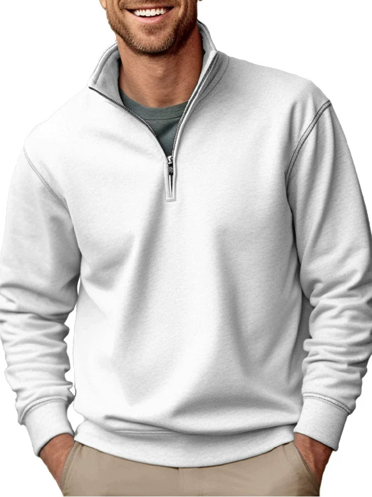 Sweatshirt homme – Coupe régulière – Polaire douce – Col montant zippé – Style décontracté