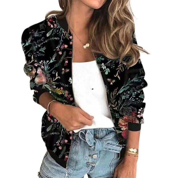 Veste courte femme – Coupe décontractée – Fermeture zippée – Imprimé artistique