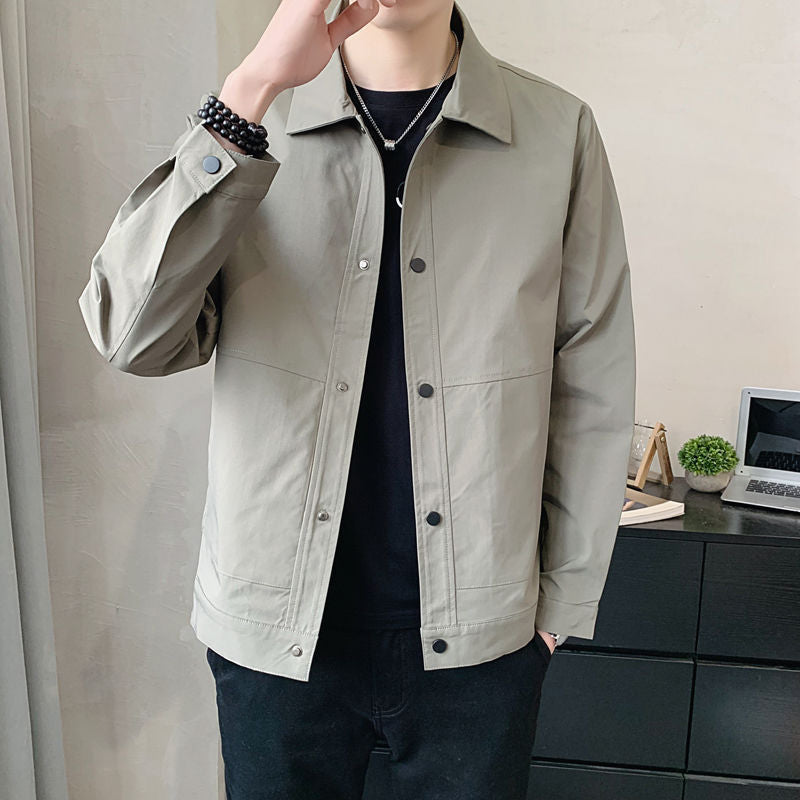 Veste décontractée homme – Coupe décontractée – Coton mélangé – Boutons-pression – Col classique