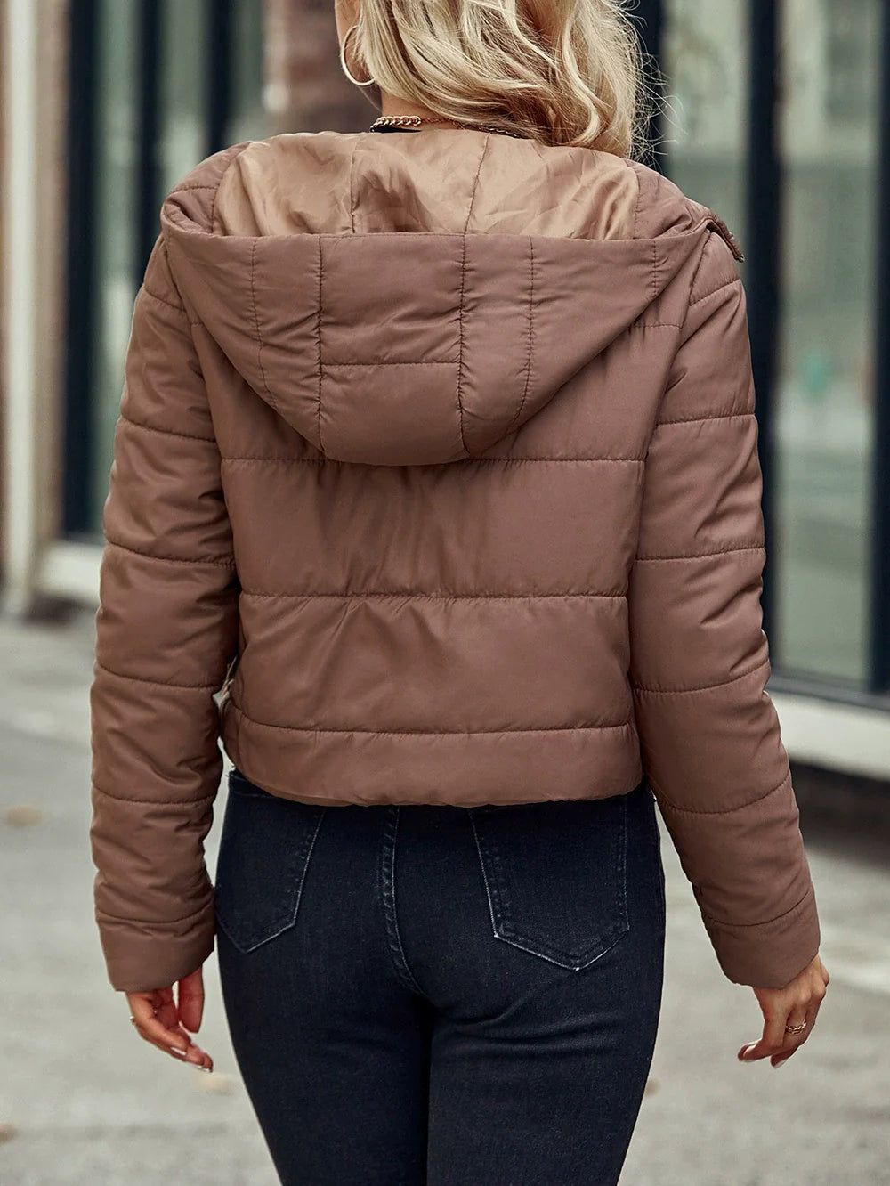 Veste matelassée femme – Coton – Coupe courte – Capuche – Fermeture zippée