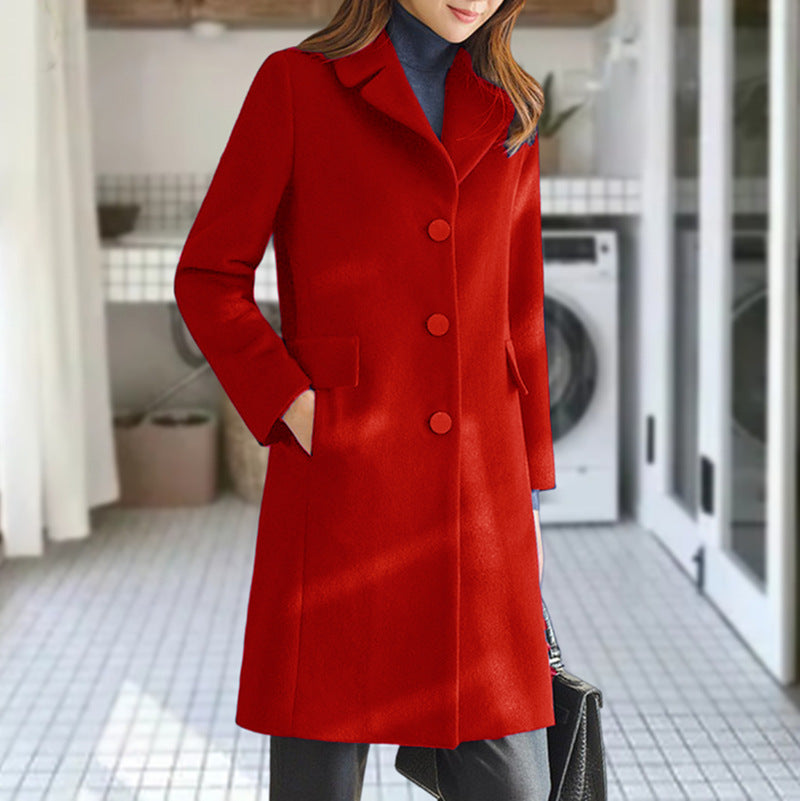 Manteau trench femme – Coupe cintrée – Laine – Longueur genoux – Col à revers