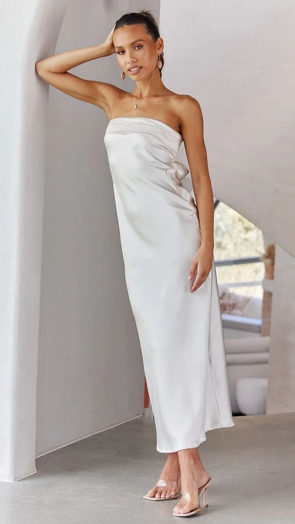 Robe longue femme – Satin lisse – Coupe slim élégante – Sans bretelles – Soirée formelle