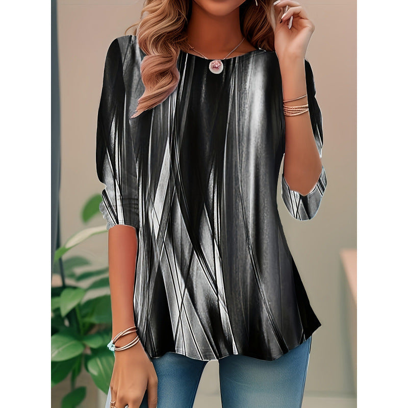 Blouse femme – Coupe ample – Imprimé abstrait – Manches 3/4 – Tissu léger respirant