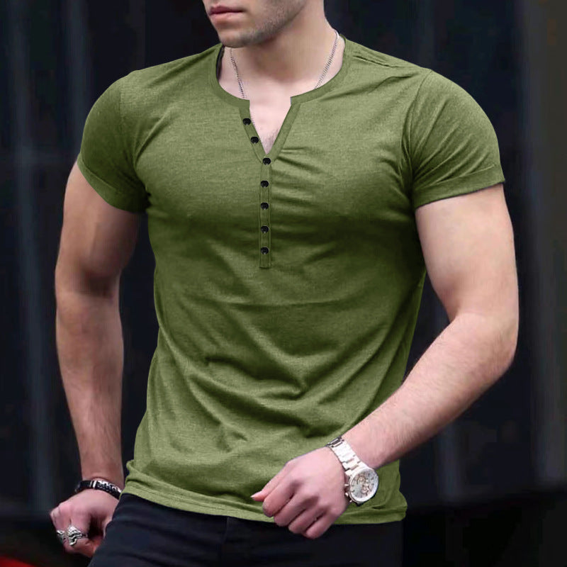 T-shirt Henley homme – Coupe slim – Manches courtes – Maille douce respirante