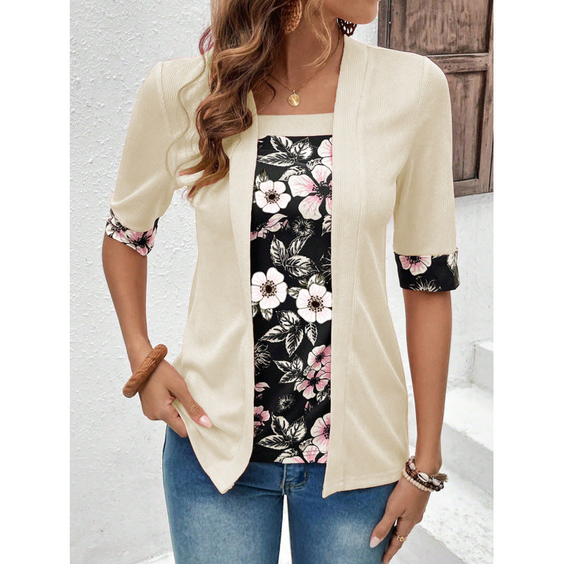 Blouse femme décontractée – Coupe ample – Effet superposé – Maille douce manches 3/4
