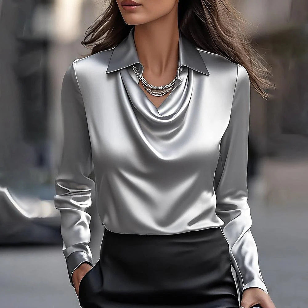 Blouse femme – Tissu luxueux – Col classique – Manche longue – Coupe fluide