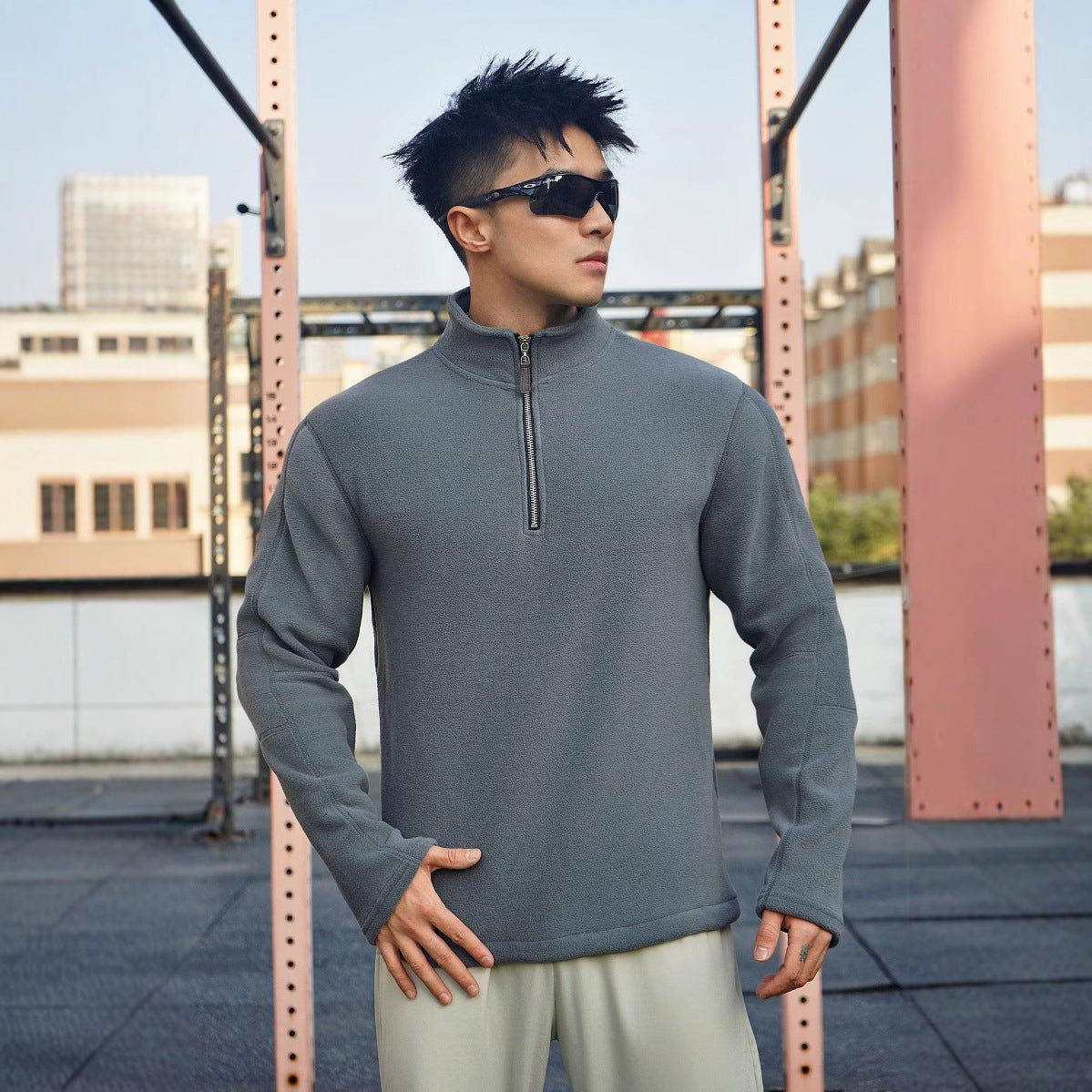 Sweat polaire homme – Coupe décontractée – Col montant zippé – Manches longues