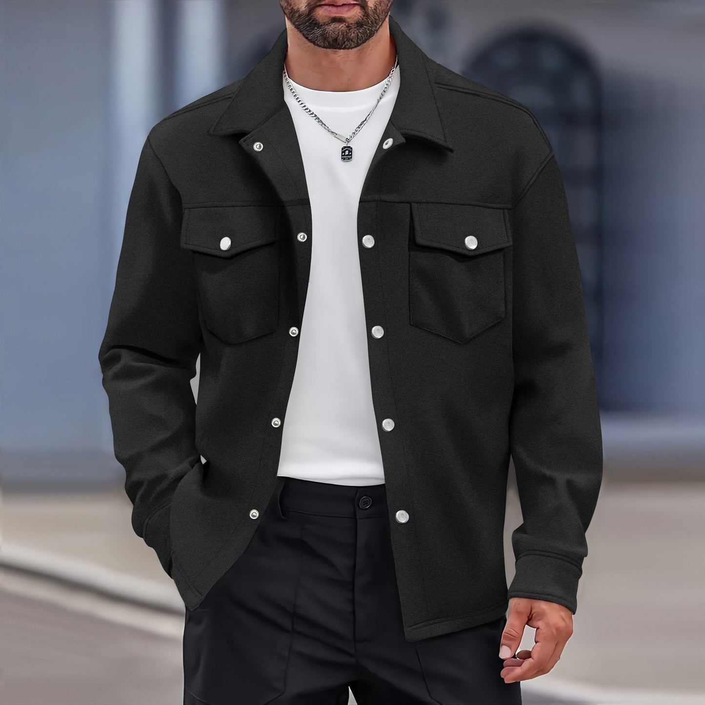 Veste de transition homme – Coupe moderne – Tissu effet laine – Boutonnage – Poches poitrine