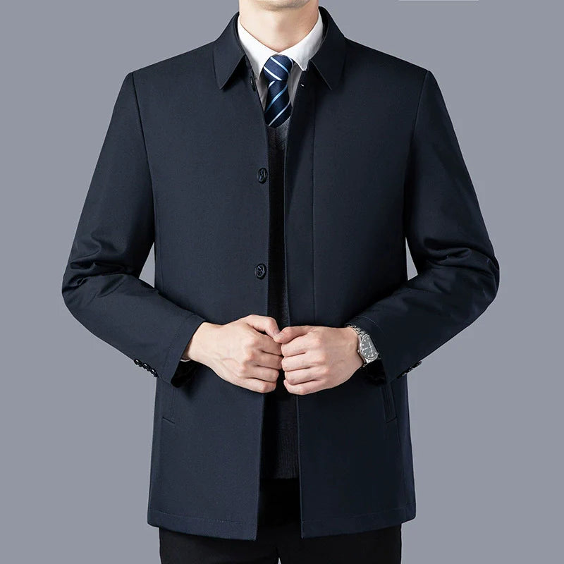 Veste mi-longue homme – Coupe ajustée – Coton – Col tailleur – Fermeture à boutons
