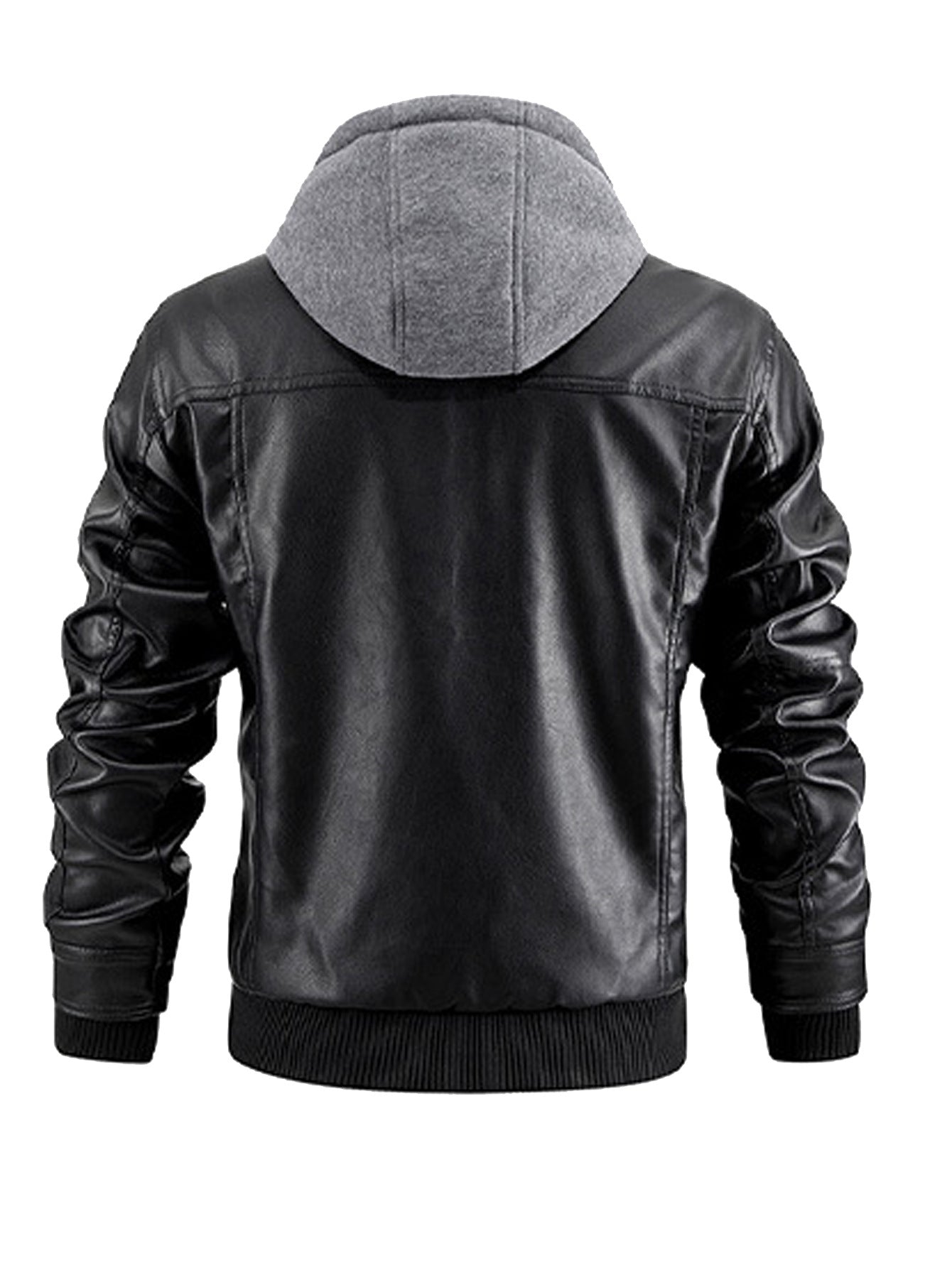 Veste en cuir à capuche pour homme - Fermeture éclair sur le devant - Vêtements d'extérieur décontractés