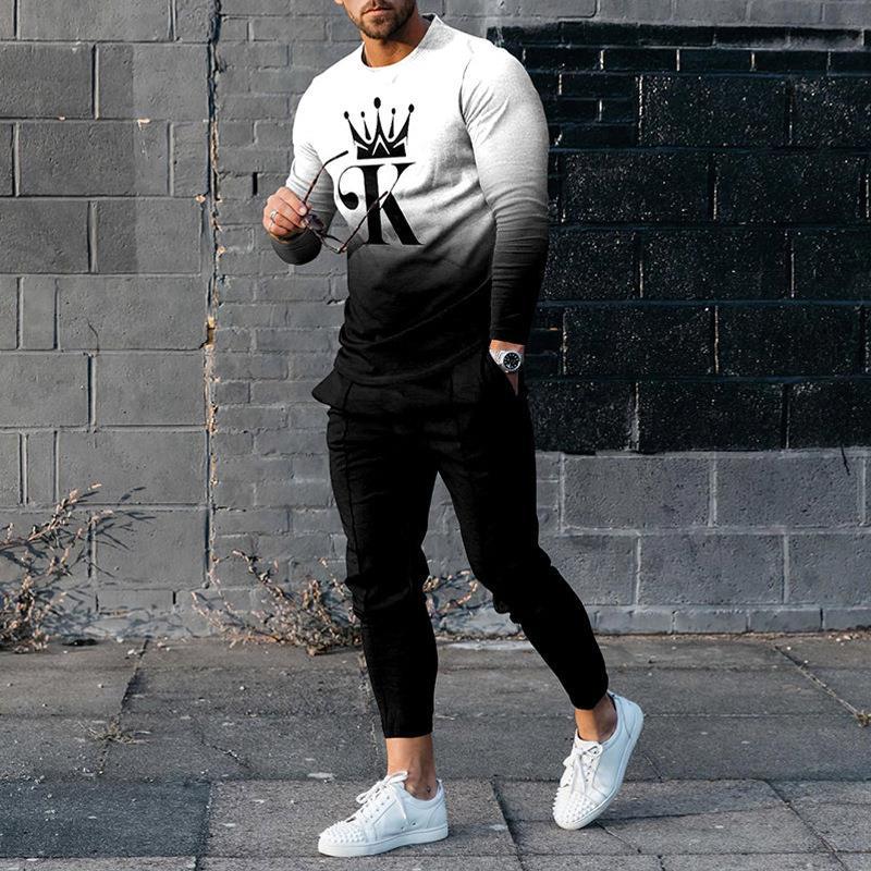 Survêtement homme – Coupe slim – Col rond – Imprimé 3D – Pantalon fuselé