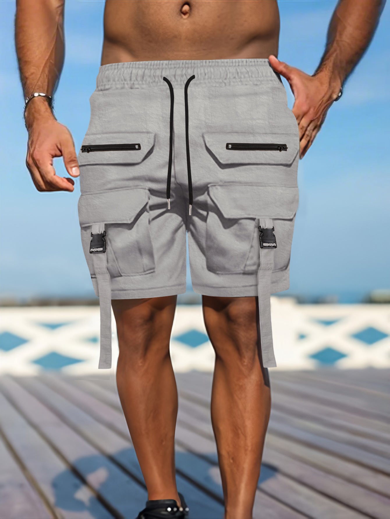 Short cargo homme – Coupe regular – Tissu respirant – Ceinture élastique – Multi-poches