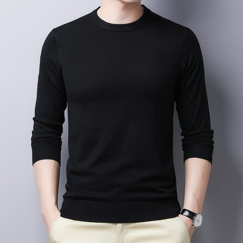 T-shirt manches longues homme – Coupe slim – Laine soie – Col rond côtelé