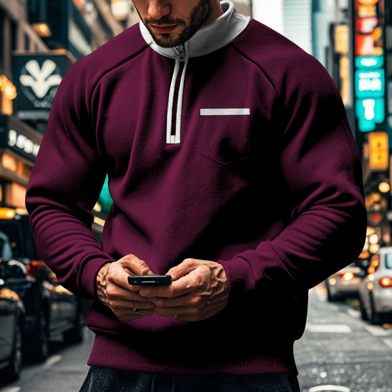 Sweatshirt homme – Coupe régulière – Col montant zippé – Manches raglan – Coton