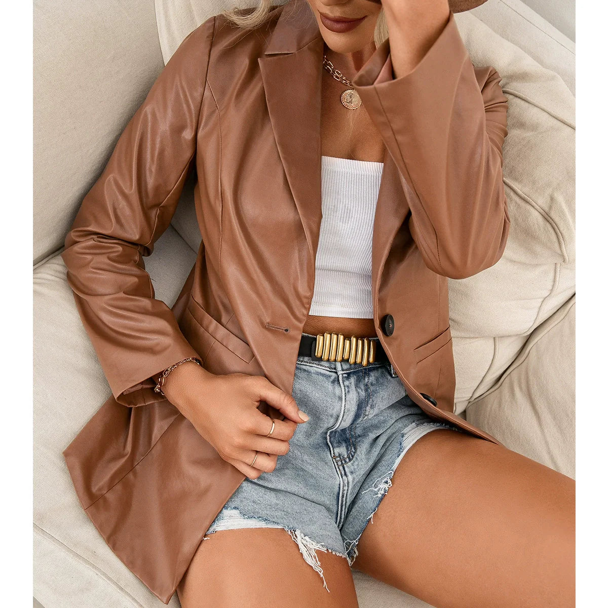 Manteau trench femme – Coupe slim – Longueur mi-cuisse – Col à revers classique