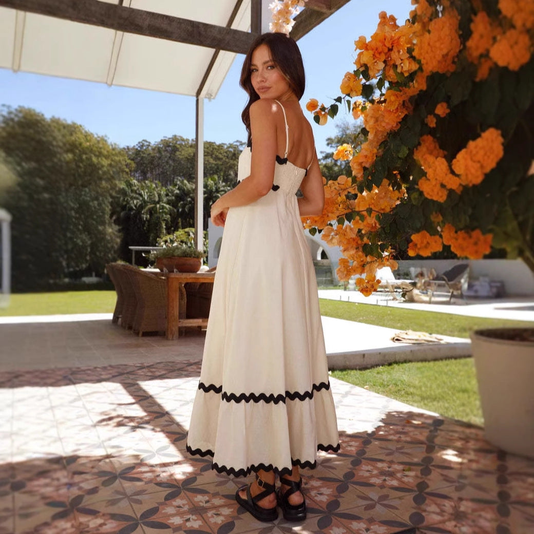 Robe longue femme – Coton léger – Coupe évasée – Bretelles fines bohèmes