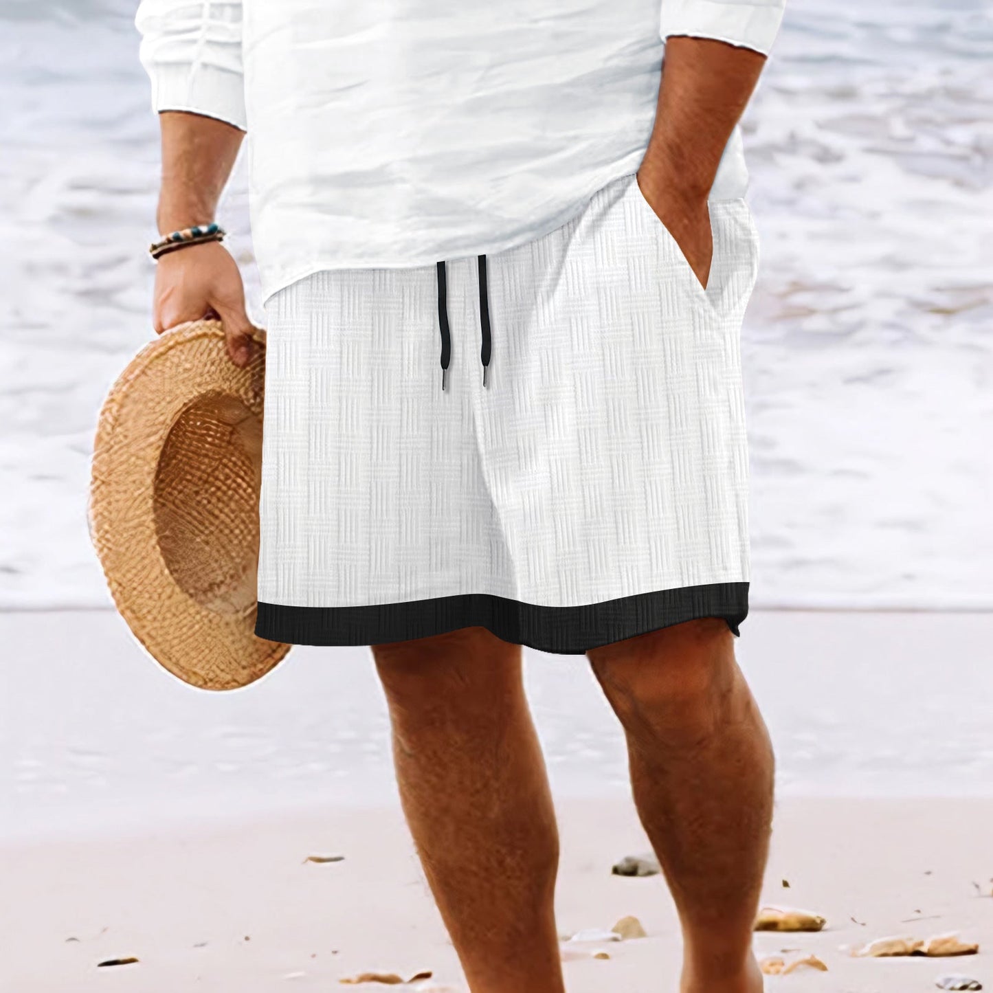 Short de bain homme – Coupe décontractée – Tissu respirant – Taille élastique avec cordon