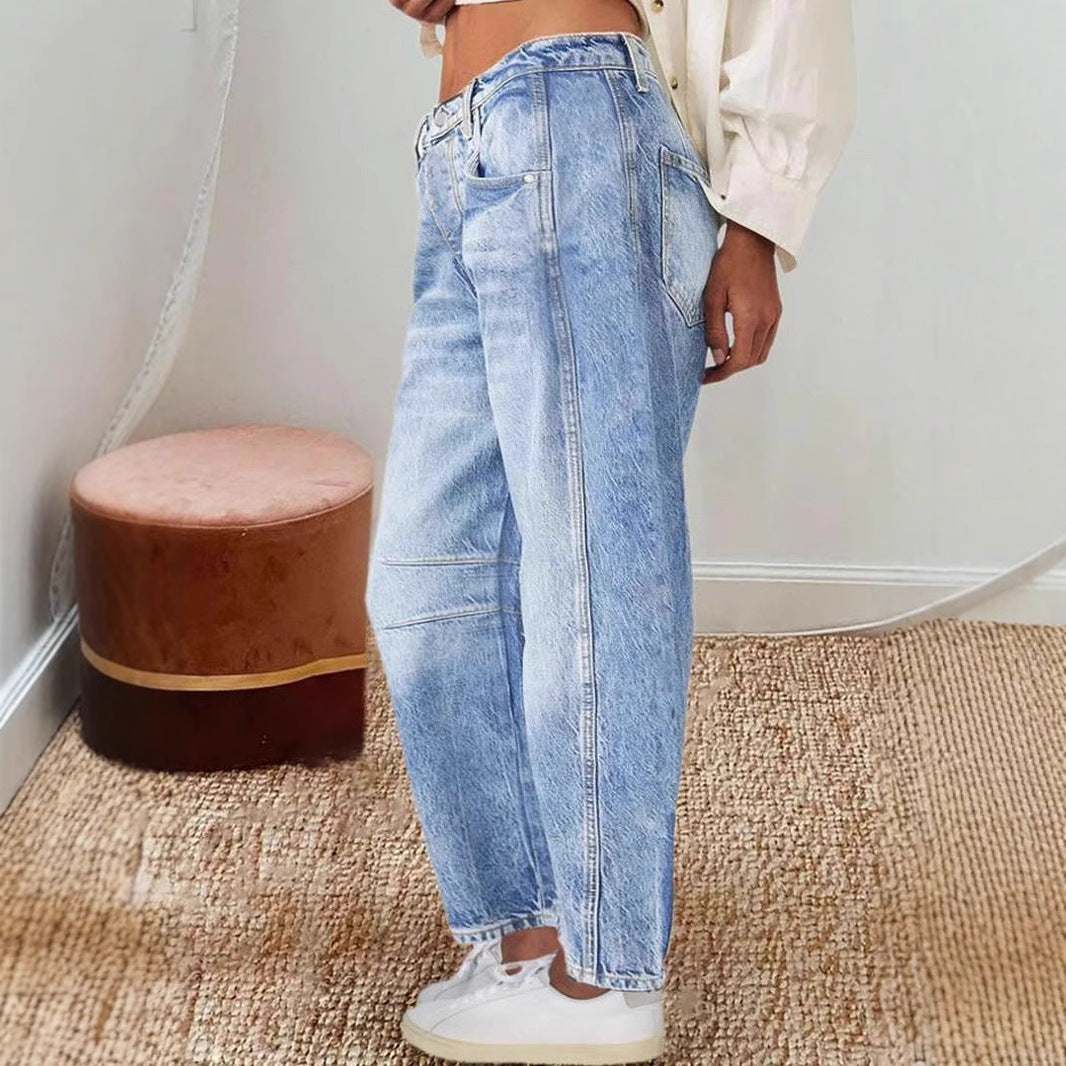 Jean femme – Taille haute – Coupe ample – Look vintage – Style décontracté
