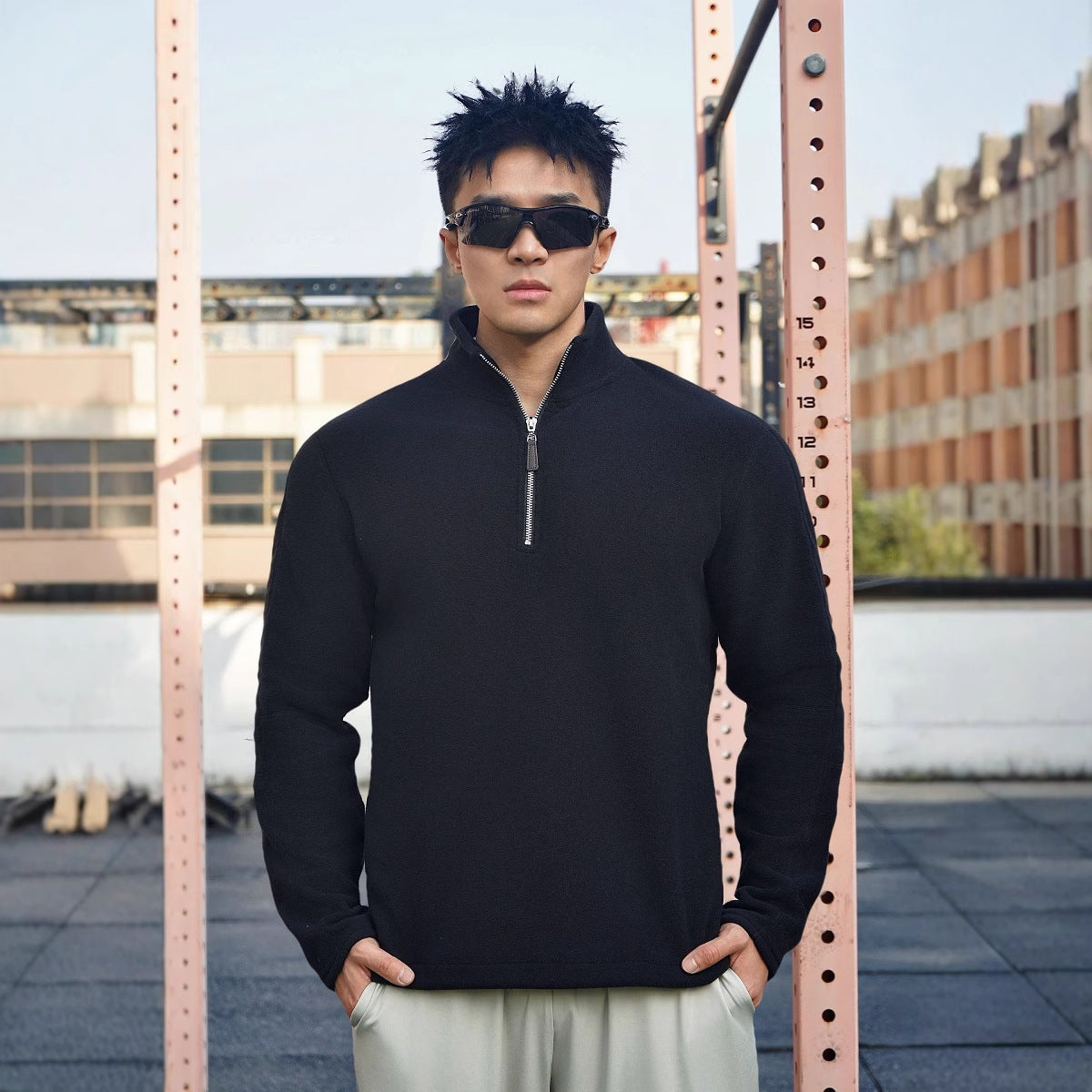Sweat polaire homme – Coupe décontractée – Col montant zippé – Manches longues