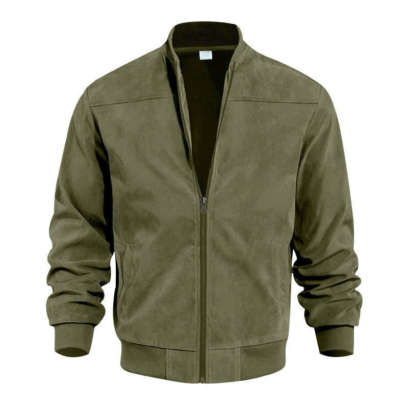 Blouson bomber homme – Coupe classique – Tissu toucher daim – Col montant zippé