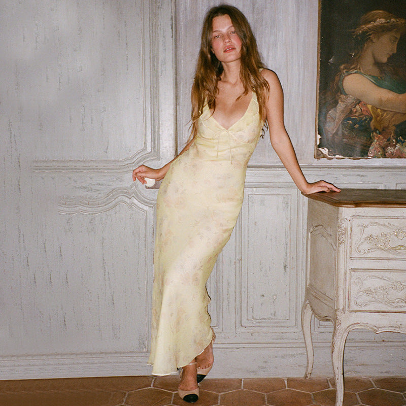 Robe nuisette femme – Coupe slim – Satinée – Imprimé vintage – Longueur cheville