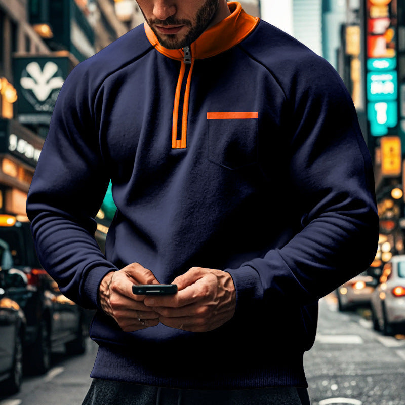 Sweatshirt homme – Coupe régulière – Col montant zippé – Manches raglan – Coton