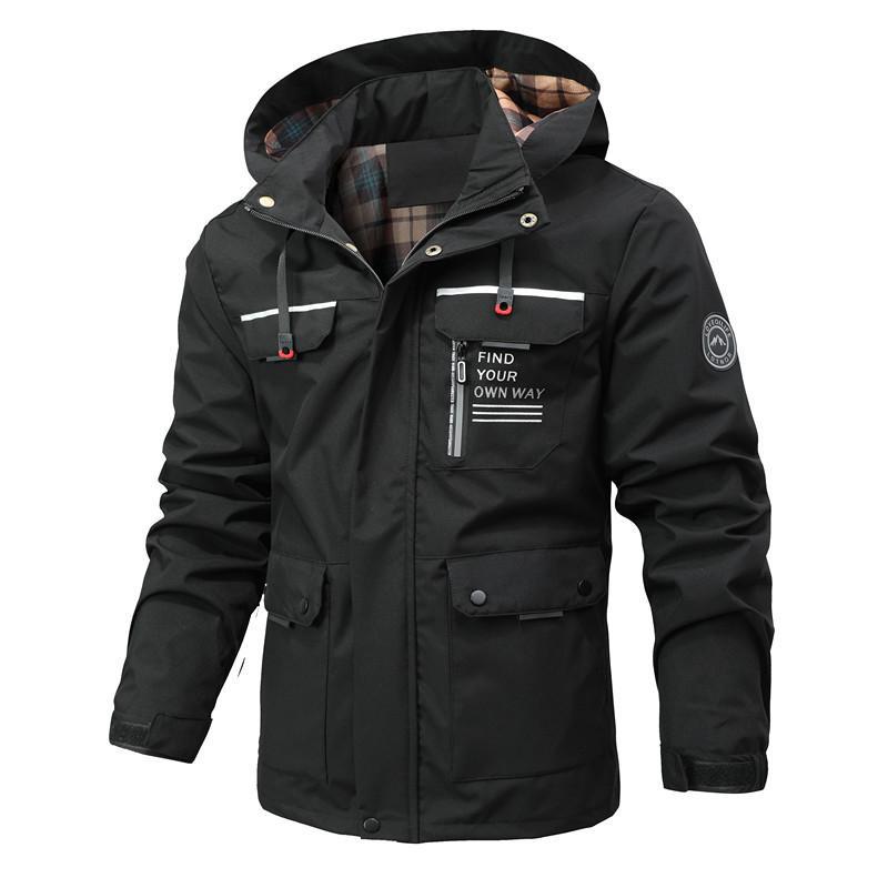 Veste coupe-vent homme – Capuche doublée – Coupe structurée – Poches multiples