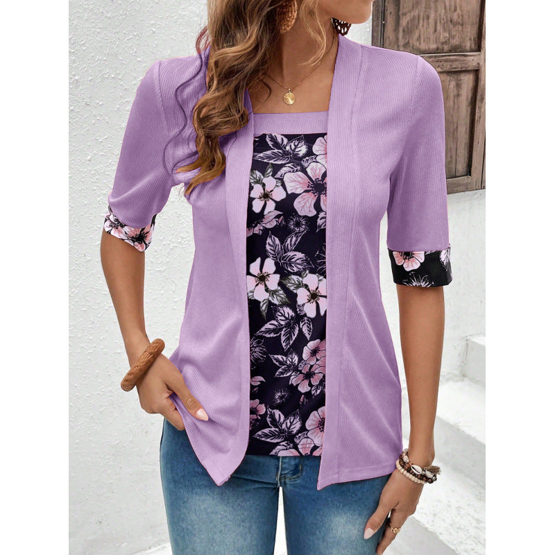 Blouse femme décontractée – Coupe ample – Effet superposé – Maille douce manches 3/4