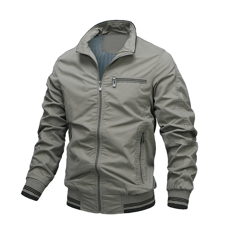 Veste décontractée homme – Coton lavé – Coupe régulière – Fermeture zippée col montant