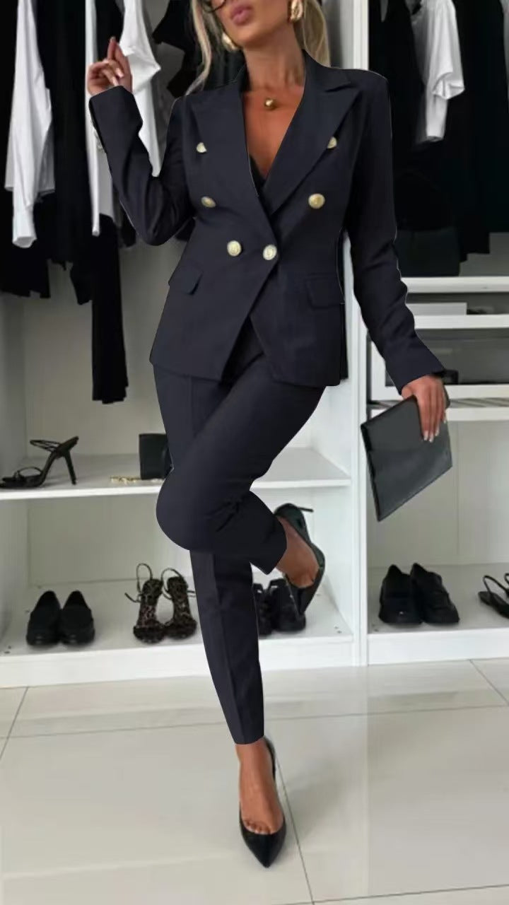 Veste blazer femme – Coupe slim – Double boutonnage – Revers tailleur – Style habillé